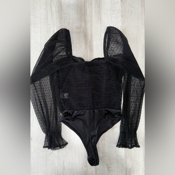 Black sheer/lace long sleeve bodysuit - Picture 2 of 3